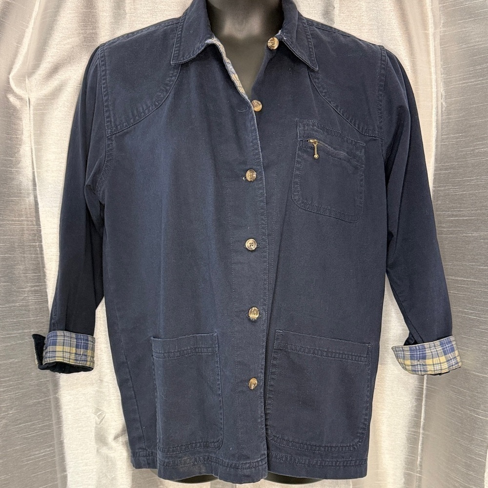 Cabin Creek Chore Barn Jacket Women’s Large Navy Button Up Pockets Cotton Denim